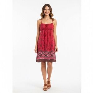 Jonathan Martin Vintage Y2K Babydoll Dress Womens 7 Red Floral Spaghetti Strap